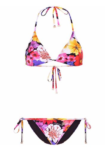 Dolce & Gabbana floral-print triangle bikini - Bianco