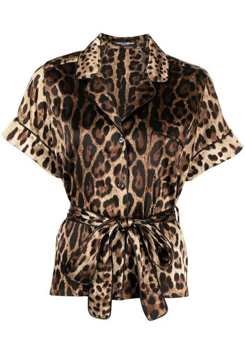 Dolce & Gabbana leopard-print tie-waist shirt - Marrone