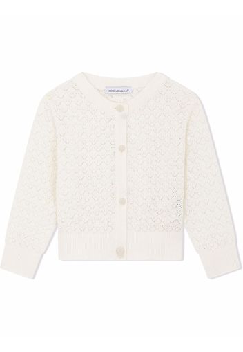 Dolce & Gabbana Kids pointelle trim knit cardigan - Bianco