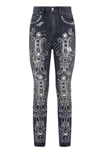 Dolce & Gabbana heavily-embellished skinny jeans - Blu