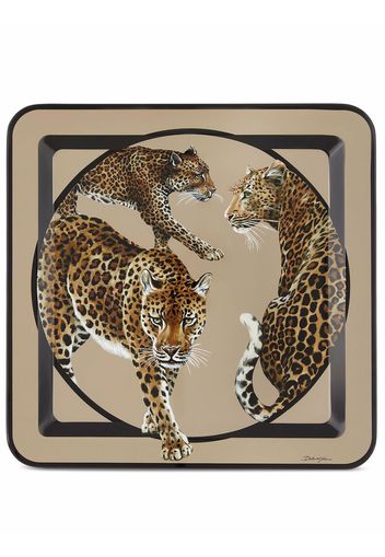 Dolce & Gabbana leopard-print wood tray - Marrone