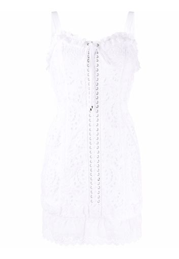 Dolce & Gabbana lace-up floral lace mini dress - Bianco