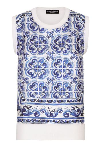 Dolce & Gabbana Top smanicato con stampa maioliche - Blu