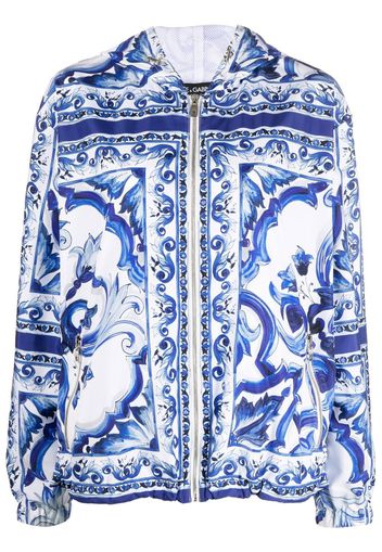 Dolce & Gabbana Majolica-print hooded windbreaker - Bianco