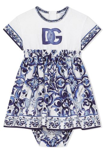 Dolce & Gabbana Kids Majolica-print romper dress - Blu