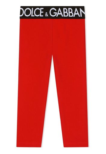 Dolce & Gabbana Kids logo-waist stretch-cotton leggings - Rosso