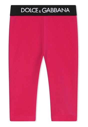 Dolce & Gabbana Kids logo-waistband cotton leggings - Rosa