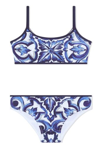 Dolce & Gabbana Kids Bikini con stampa maioliche - Blu