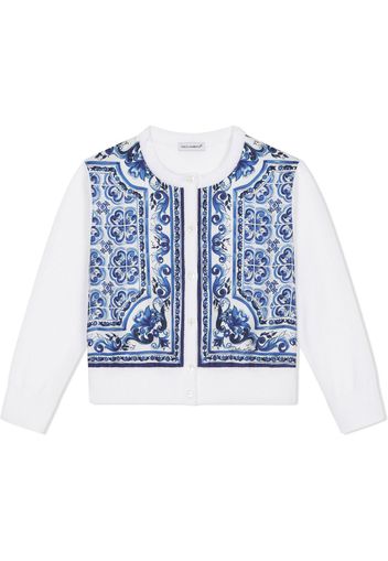 Dolce & Gabbana Kids Cardigan con stampa maioliche - Bianco