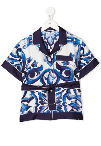 Dolce & Gabbana Kids Majolica-print belted shirt - Blu
