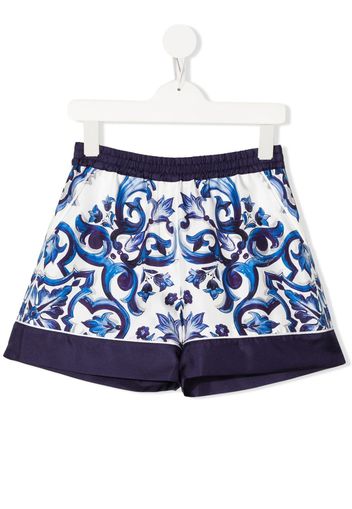 Dolce & Gabbana Kids Majolica-print high-waisted shorts - Blu