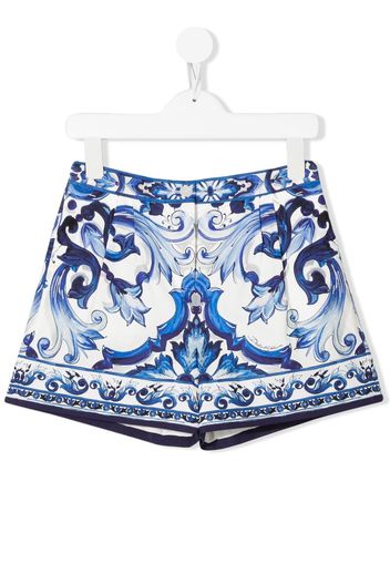 Dolce & Gabbana Kids Majolica-print high-waisted shorts - Blu