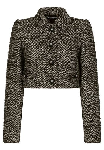 DOLCE & GABBANA tweed cropped button-up jacket - Marrone