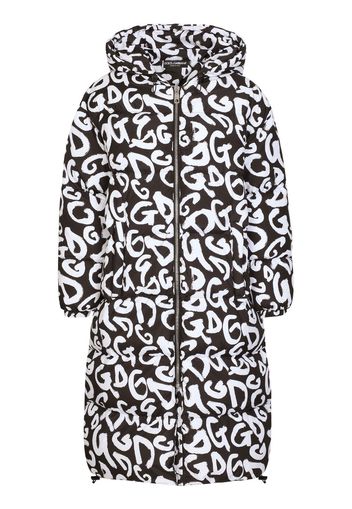 Dolce & Gabbana logo-print hooded zip-up coat - Nero