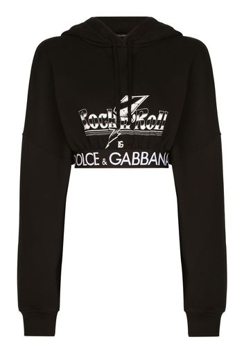 Dolce & Gabbana logo-print cropped cotton hoodie - Nero