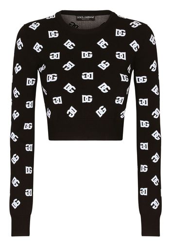 Dolce & Gabbana Maglione crop con logo DG jacquard - Nero