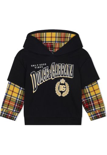 Dolce & Gabbana Kids T-shirt tartan con cappuccio - Blu