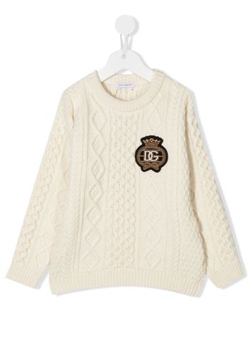 Dolce & Gabbana Kids logo-patch cable-knit jumper - Toni neutri