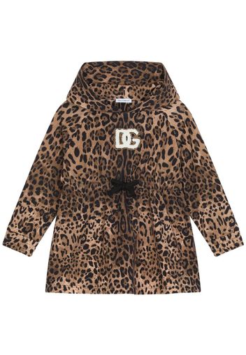 DOLCE & GABBANA KIDS leopard-print hooded dress - Marrone