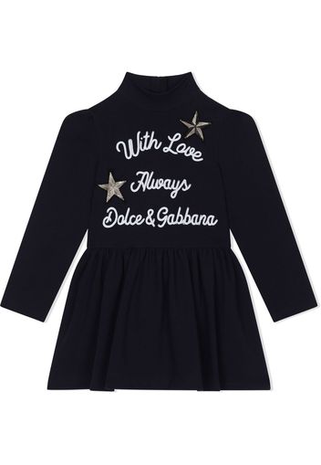 Dolce & Gabbana Kids slogan-embroidered long-sleeve dress - Nero