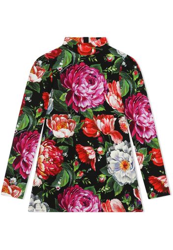 DOLCE & GABBANA KIDS floral-print mock neck dress - Nero