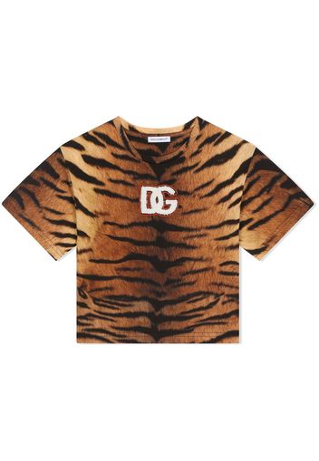 Dolce & Gabbana Kids tiger-print cotton T-shirt - Marrone