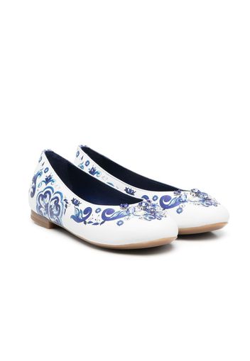 Dolce & Gabbana Kids crystal-embellished ballerina shoes - Blu