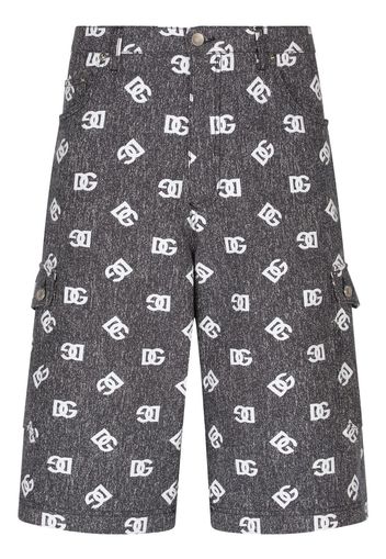 Dolce & Gabbana logo-print denim cargo shorts - Nero