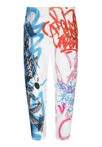 Dolce & Gabbana Jeans dritti con stampa graffiti - Blu