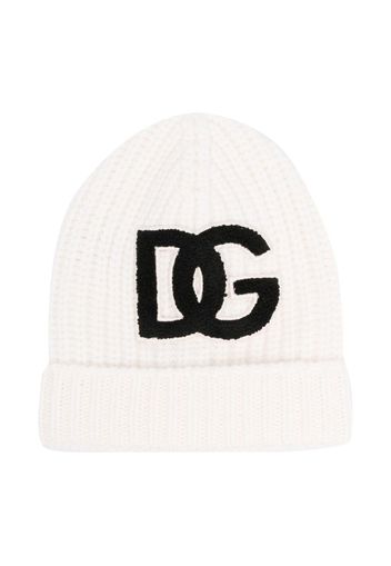 Dolce & Gabbana Kids brushed-logo virgin wool ribbed beanie - Bianco