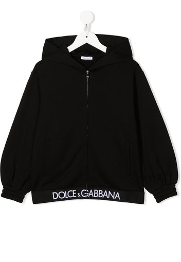 DOLCE & GABBANA KIDS logo-trim zip-up hoodie - Nero