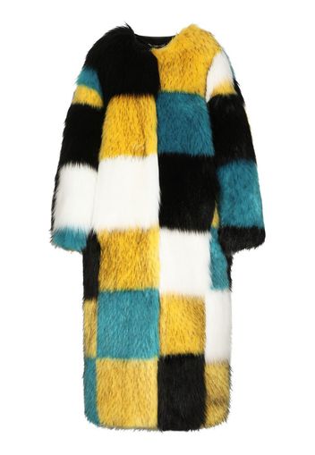 Dolce & Gabbana Damier-design long-hair faux fur coat - Giallo