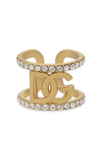 Dolce & Gabbana Anello con strass e logo DG - Oro