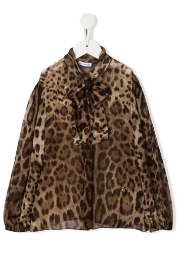 Dolce & Gabbana Kids leopard-print long-sleeve blouse - Marrone
