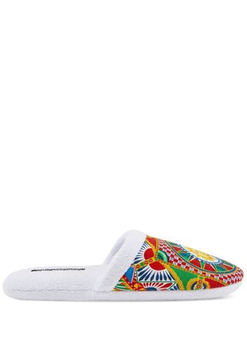 Dolce & Gabbana Carretto Siciliano-print terry slippers - Bianco