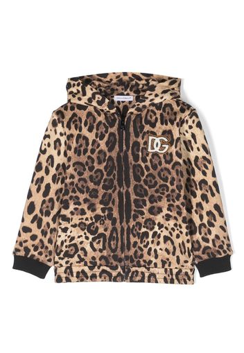 Dolce & Gabbana Kids leopard-print zip-up hoodie - Marrone