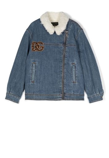 Dolce & Gabbana Kids animal-embroidery sherpa jacket - Blu