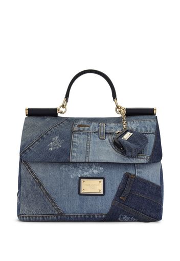 Dolce & Gabbana Borsa tote Sicily denim piccola con design patchwork - Blu