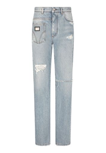 Dolce & Gabbana Jeans dritti con effetto vissuto - Blu