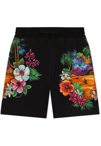 Dolce & Gabbana Kids Shorts a fiori - Nero