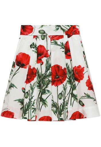 Dolce & Gabbana Kids poppy-print pleated skirt - Bianco