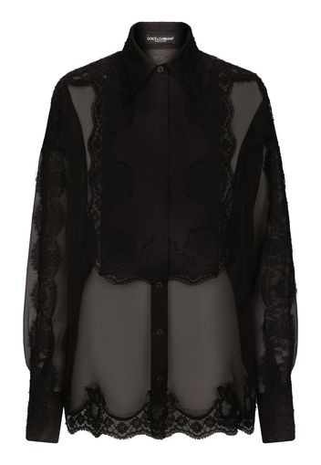 Dolce & Gabbana Camicia a fiori semi trasparente - Nero