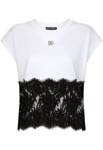 Dolce & Gabbana T-shirt con bordo in pizzo - Bianco