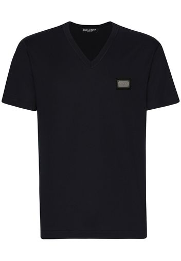 Dolce & Gabbana V-neck logo-plaque T-shirt - Nero