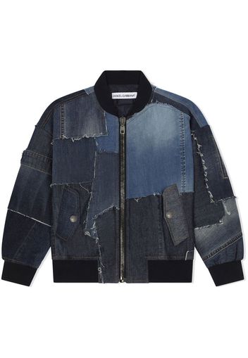 Dolce & Gabbana Kids Bomber denim con design patchwork - Blu