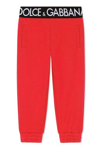 Dolce & Gabbana Kids Pantaloni sportivi con banda logo - Rosso