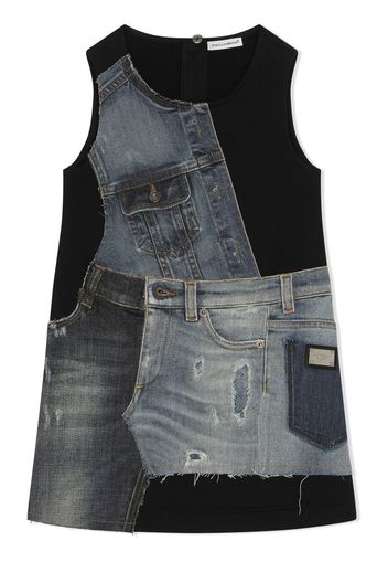 Dolce & Gabbana Kids Abito denim con design patchwork - Nero