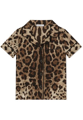 Dolce & Gabbana Kids Camicia leopardata a maniche corte - Marrone