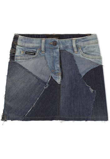 Dolce & Gabbana Kids Minigonna denim con design patchwork - Blu