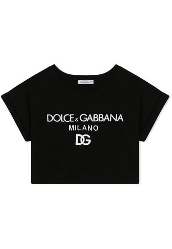 Dolce & Gabbana Kids T-shirt crop con stampa - Nero